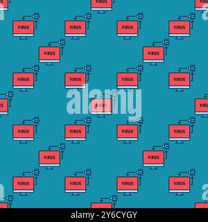 Bug inside Computer vector PC Viruses concept colored seamless pattern Stock Vector