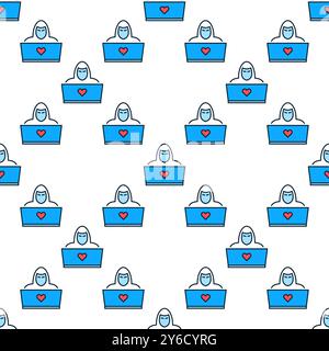 Laptop and Hacker vector concept colored seamless pattern Stock Vector