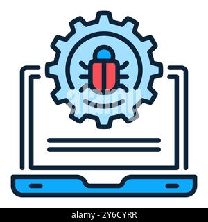 Vector Computer Virus or Bug on Laptop concept colored icon or logo element Stock Vector