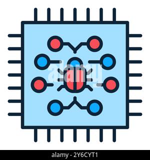 PC Processor with Virus vector concept colored icon or sign Stock Vector
