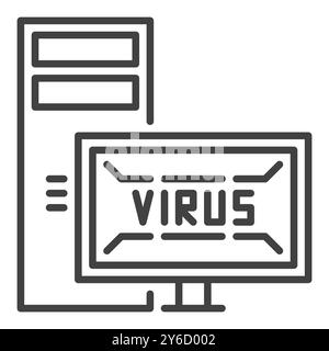Desktop PC with Virus on Screen vector Viruses concept icon or symbol in outline style Stock Vector