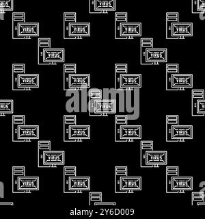 Desktop PC with Virus on Screen vector Viruses concept seamless pattern in outline style Stock Vector