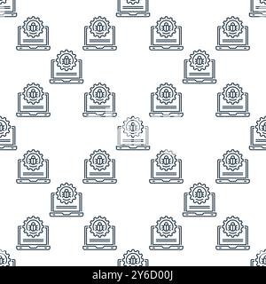 Computer Virus or Bug on Laptop vector concept linear seamless pattern Stock Vector