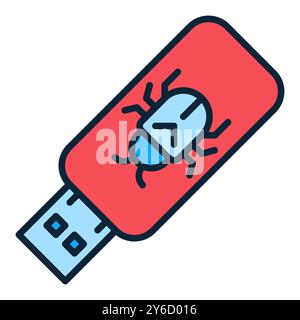 USB with Computer Virus vector portable device concept colored icon or design element Stock Vector