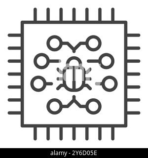 PC Chip with Virus vector concept icon or symbol in outline style Stock Vector