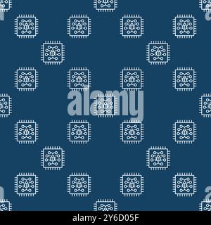 PC Chip with Virus vector concept seamless pattern in outline style Stock Vector