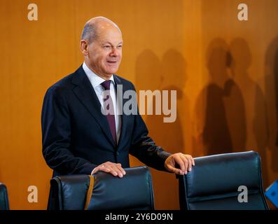 Berlin, Deutschland. 25th Sep, 2024. Olaf Scholz (SPD), Federal Chancellor, on the sidelines of a cabinet meeting in Berlin, September 25, 2024. Credit: dpa/Alamy Live News Stock Photo