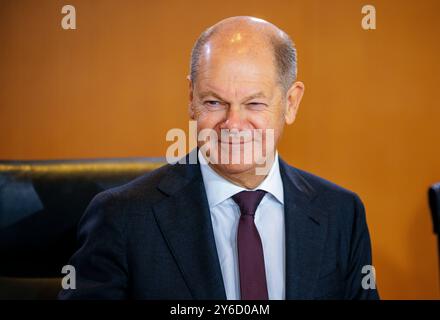 Berlin, Deutschland. 25th Sep, 2024. Olaf Scholz (SPD), Federal Chancellor, on the sidelines of a cabinet meeting in Berlin, September 25, 2024. Credit: dpa/Alamy Live News Stock Photo