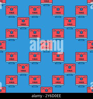 PC Virus Scan concept vector colored seamless pattern Stock Vector