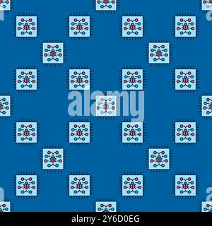 PC Processor with Virus vector concept colored seamless pattern Stock Vector