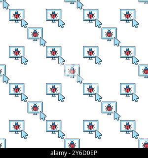 Mouse Cursor on Computer Virus vector concept colored seamless pattern Stock Vector