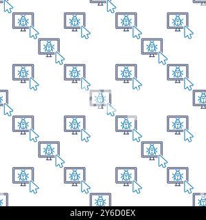Mouse Click on Computer Virus vector concept outline seamless pattern Stock Vector