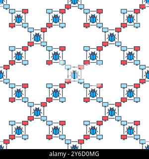 PC Bug vector concept colored seamless pattern Stock Vector