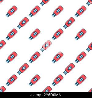 USB with Computer Virus vector portable device concept colored seamless pattern Stock Vector