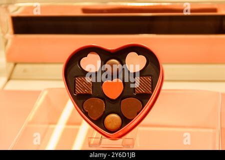 Heart shaped box of chocolate candies. Valentine Day concept Stock Photo