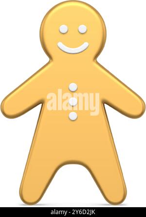 Premium metallic golden gingerbread man Christmas tree decorative souvenir realistic vector illustration. Expensive Xmas traditional character bauble Stock Vector