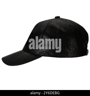 Black Leather Cap Side View Stock Photo