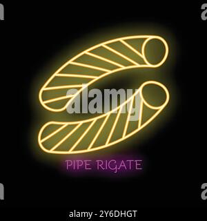 Glowing neon sign of pipe rigate, a type of italian pasta, ideal for illustrating menus, recipes, and food blogs Stock Vector
