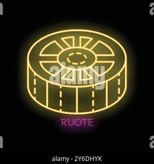 Glowing neon icon of a sawn tree trunk showing annual rings Stock Vector