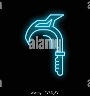 Blue glowing neon line sickle icon isolated on black background Stock Vector