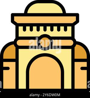 Yellow triumphal arch with gold elements, isolated on white background, for architectural projects Stock Vector