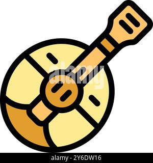 This colorful banjo icon represents the stringed musical instrument, often associated with folk, country, and bluegrass music Stock Vector