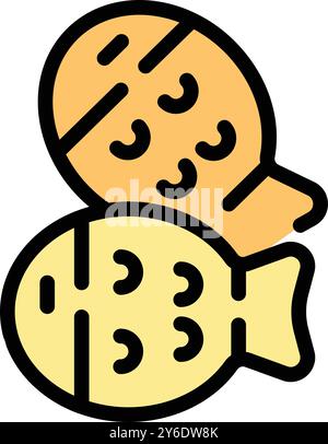This vector illustration features a taiyaki, a popular japanese street food, known for its distinctive fish shape and sweet filling Stock Vector