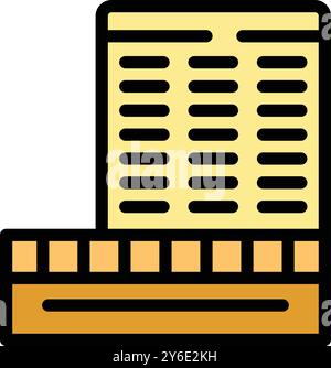Simple outline color icon representing the exterior of a modern multi storey building with many windows Stock Vector