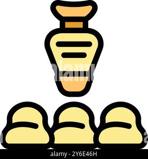 This simple icon image shows a dental implant being screwed into place over three molars Stock Vector