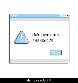 Unknown error window in blue color old style. Warning message on screen. Stock Vector