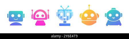 Sets of colorful robot smiling face icon with gradient. Stock Vector