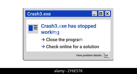 Crash old window. Error message pop up. Program stopped working. Stock Vector