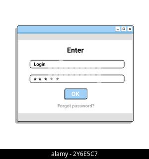 Old authorization window for website. Digital registration panel on screen. Stock Vector