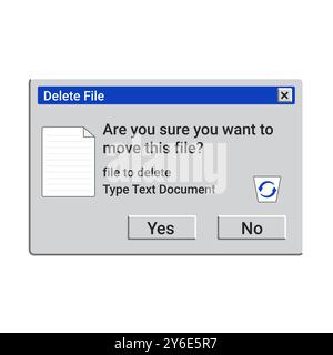 Retro delete file message. Recycling bin window. Remove text document. Stock Vector
