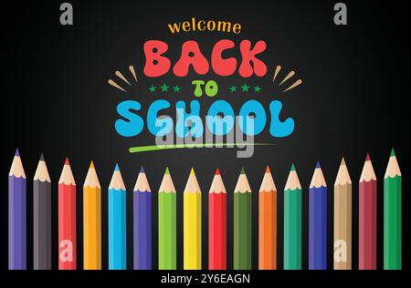 Back to School Typography with Color Pencils Design Stock Vector