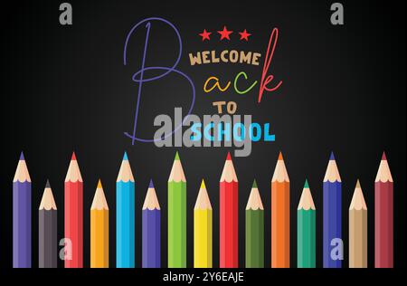 Back to School Typography with Color Pencils Design Stock Vector