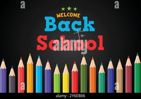 Back to School Typography with Color Pencils Design Stock Vector