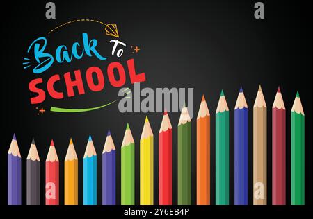 Back to School Typography with Color Pencils Design Stock Vector