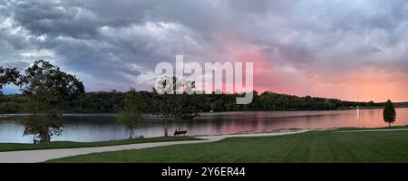Cloudy Sunset Over an Lake Olathe Kansas Public Park Stock Photo