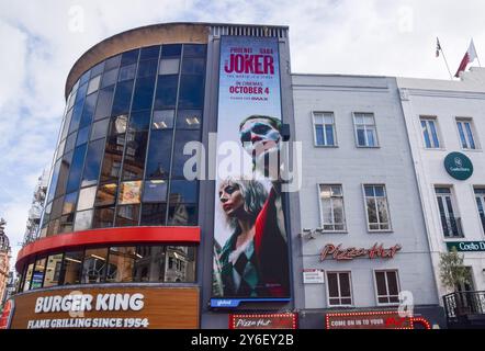 London, UK. 25th September 2024. Preparations in Leicester Square for the premiere of Joker: Folie a Deux, starring Joaquin Phoenix and Lady Gaga. Credit: Vuk Valcic/Alamy Live News Stock Photo