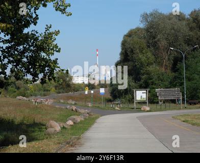 Lower Oder Valley National Park (Unteres Odetal National Park) and industrial Schwedt Stock Photo