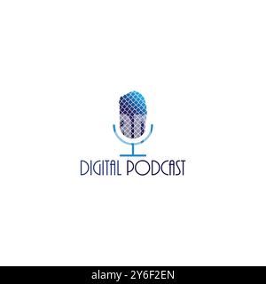 Digital Podcast Mike Logo Design Stock Vector