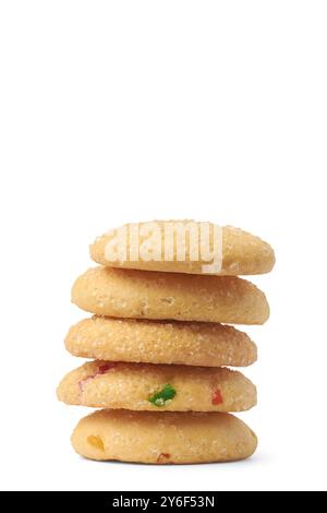 stack of sugar cookies isolated white background, baked sweet biscuits with crisp texture and buttery flavor Stock Photo