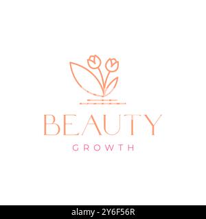 plant flower growth beauty feminine simple florist gardening line minimalist logo design vector icon illustration Stock Vector