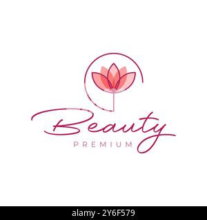 beauty plant flower lotus minimalist colorful abstract geometric circle logo design vector icon illustration Stock Vector