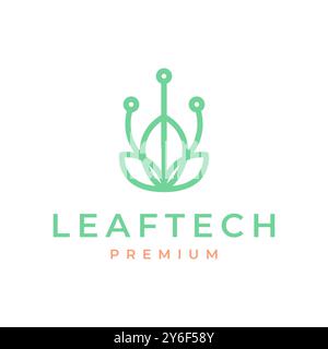 leaves plant group tech growth line modern minimalist style logo design vector icon illustration Stock Vector