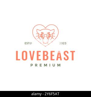 beast animal roar panther love heart line style minimal simple hipster logo design vector icon illustration Stock Vector