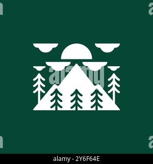 mountain peak summit pine tree cloud clean flat modern simple logo design vector icon illustration Stock Vector