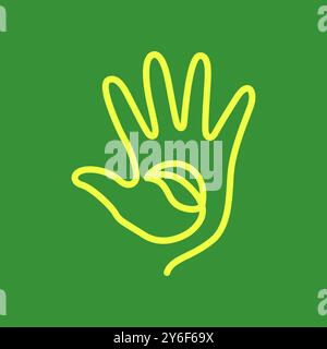hand waving leaves nature save plant agriculture farm minimal line style simple logo design vector icon illustration Stock Vector