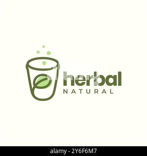 nature herbal drink leaves health care colorful simple abstract line style logo design vector icon illustration Stock Vector